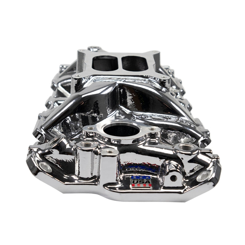 EDELBROCK 2701-CP CHROME PLASMA PERFORMER EPS DUAL PLANE INTAKE MANIFOLD SB CHEV