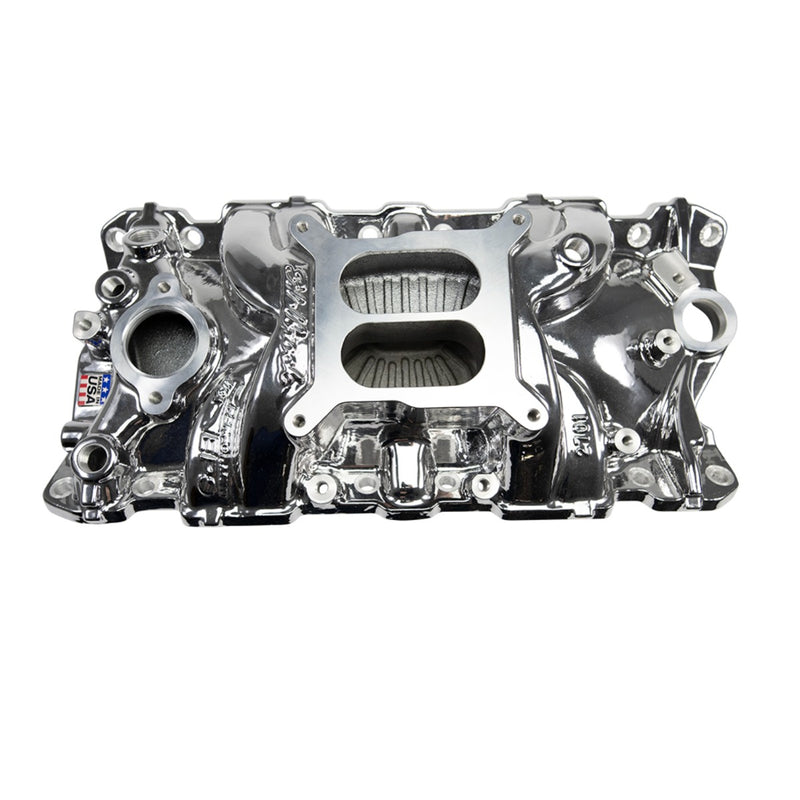 EDELBROCK 2701-CP CHROME PLASMA PERFORMER EPS DUAL PLANE INTAKE MANIFOLD SB CHEV