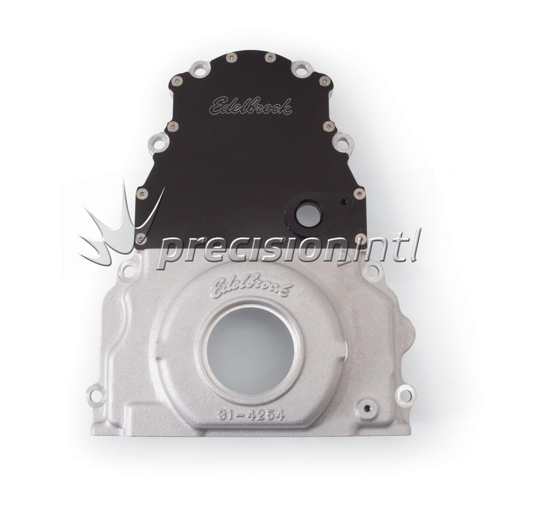 EDELBROCK 4255 2-PIECE ALLOY TIMING COVER CHEV LS2 V8 W FROUNT MOUNTED CAM SENSOR