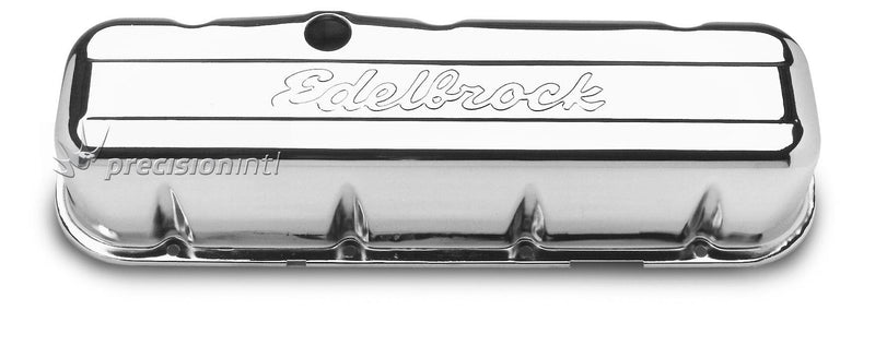 EDELBROCK 4680 SIGNATURE SERIES CHROME TALL VALVE COVERS BB CHEV 396-502 1965 ON